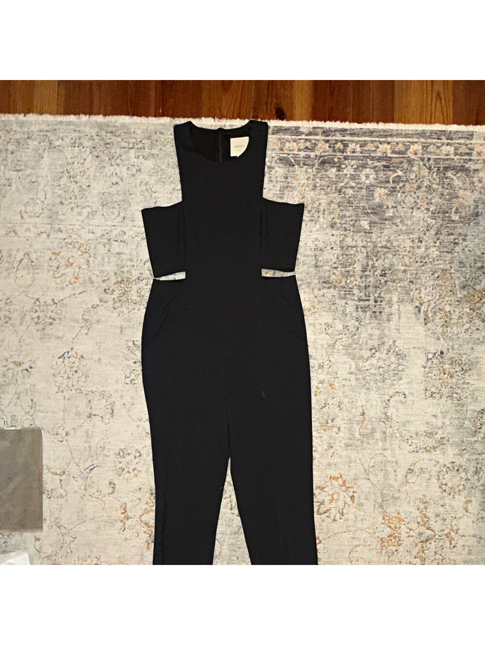 Mason Women's Black Sleeveless Cut-Out Jumpsuit Size 4 Polyester Zip Round A362